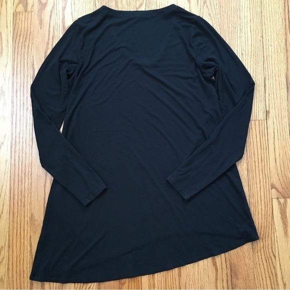Eileen Fisher Bateau Neck Long Sleeve Asymmetrical Black Jersey Tunic - Picture 11 of 15
